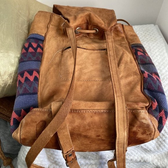 Backpack Hoho Woven textile cow hide double pocket  Backpack Boho 14”-13” 5.5” main image 4